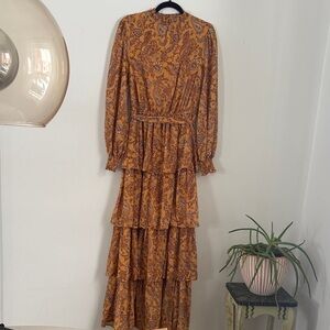 Forever 21 Paisley Long Sleeve Maxi Dress in Brown